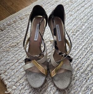 Diane Von Furstenberg Gold and Brown Strappy Heels